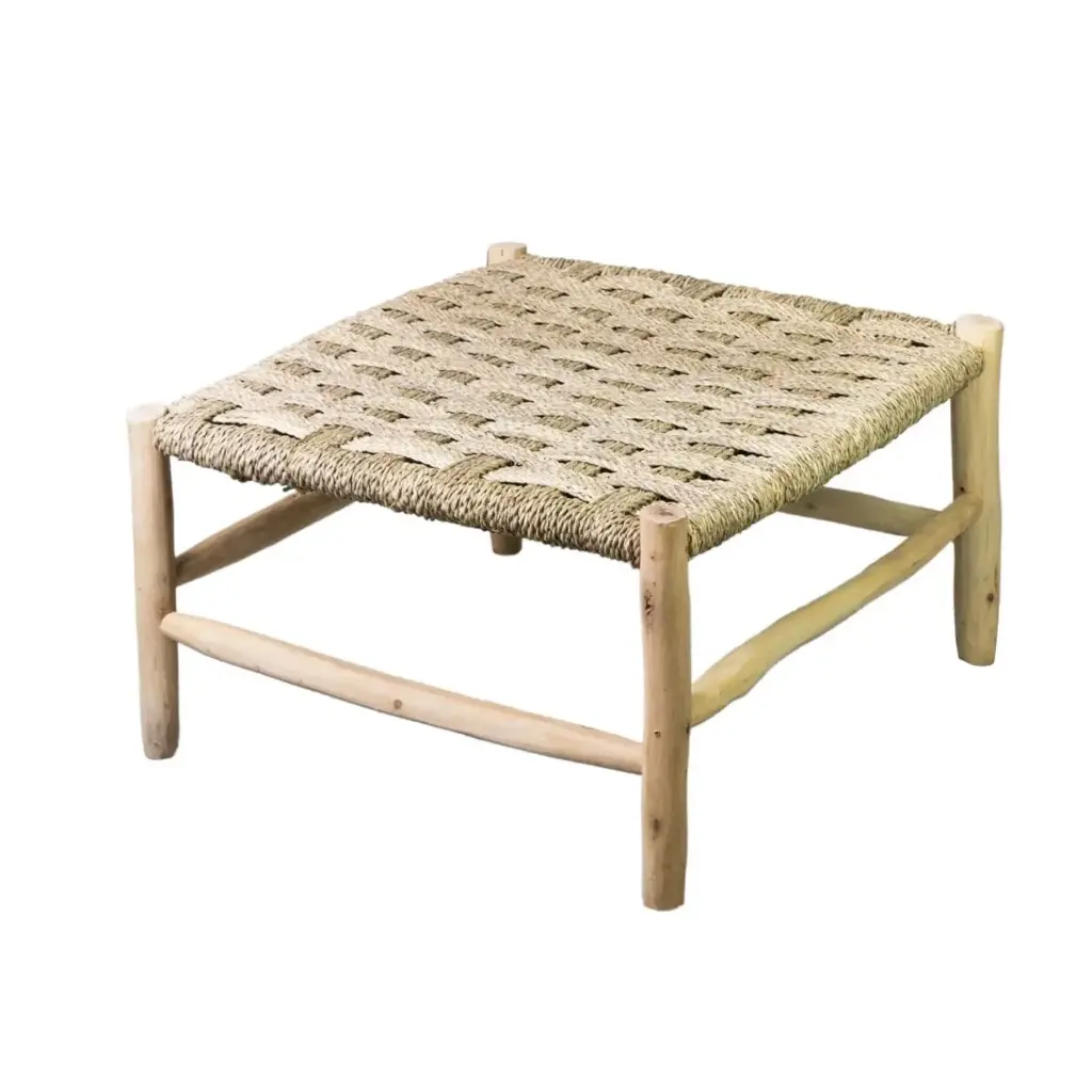 Hyd'ile Table basse carrée en corde et bois d'eucalyptus 